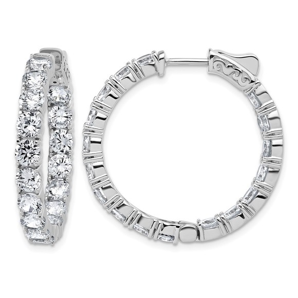 925 Sterling Silver 4.00mm CZ 34 Stone In and Out Hinged Hoop Earrings